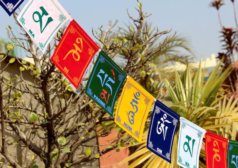 Om Mani Velvet Indoor Prayer Flags-Medium