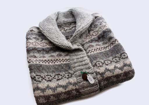 Grey and Brown Multicolor Handknit Woolen Cardigan - nepacrafts