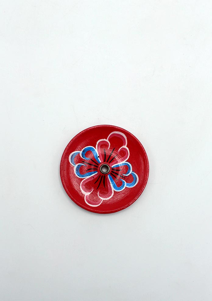 Handpainted Dark Red  Wooden Incense Burner