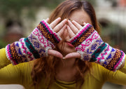 White Pink Multicolor Winter Hand Warmers-Texting Gloves - nepacrafts