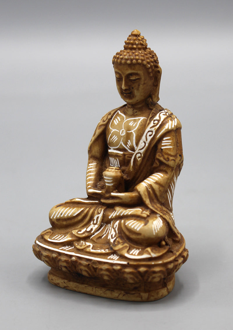 Brown Amitabha Buddha Flower Painted Resin Statue