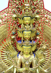 50" High Magnificent Thousand Armed Avalokiteshvara Gold Plated Statue - nepacrafts