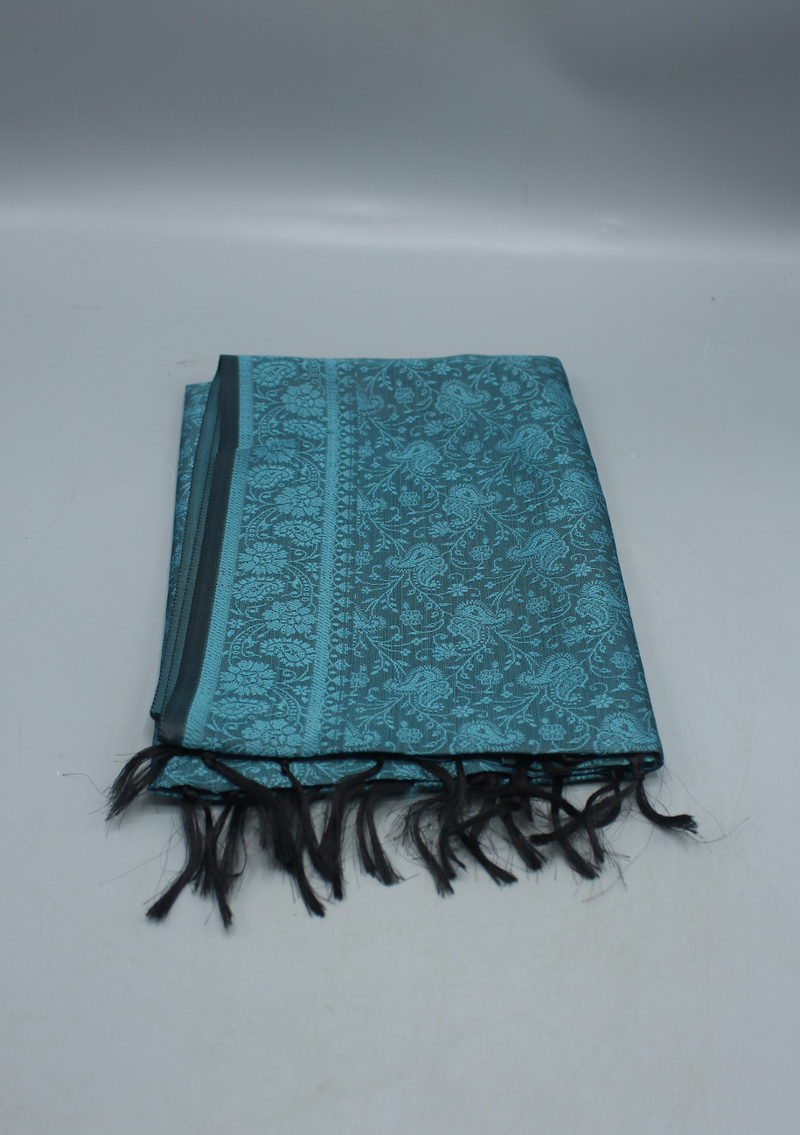 Mono Colored Silk Mixed Polyester Shawl with Furka