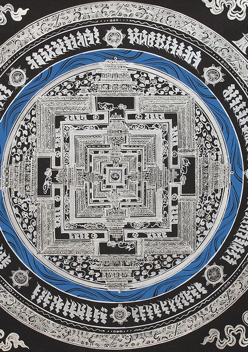 Black Cotton Canvas Kalachakra Mandala Painted Tibetan Thangka