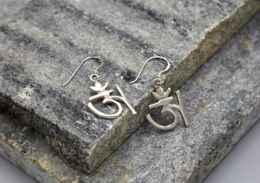 Om Fine Carving Sterling Silver Earrings - nepacrafts
