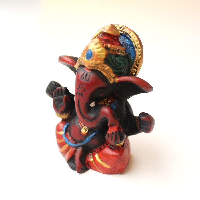 Handpainted Maroon Red Baby Ganesha Resin Statue 2.5" - nepacrafts