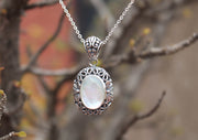 Elegant Rainbow Moonstone Flower Carving Sterling Silver Pendant - nepacrafts