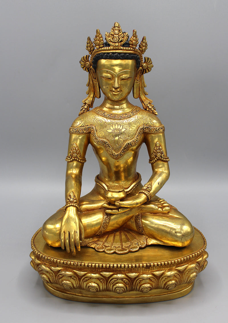Gold Plated Crowned Shakyamuni Buddha Statue