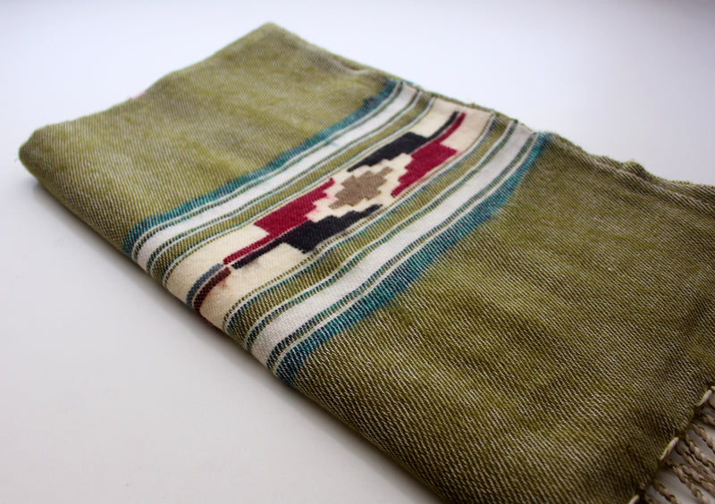 Green Border Butterfly Pattern Olive Green Handloomed Yak Wool Shawl - nepacrafts
