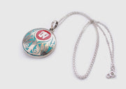 Tibetan Om and Lotus Painted White Metal Pendant - nepacrafts