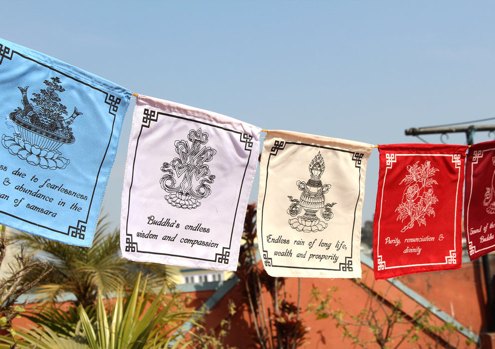 Tibetan Lucky Symbols Cotton Hemmed Prayer Flags