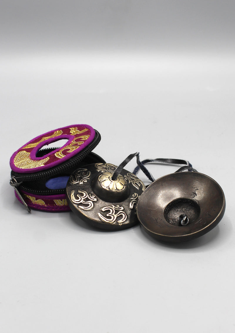 Om Engraved Black Musical Tingsha Cymbals - nepacrafts