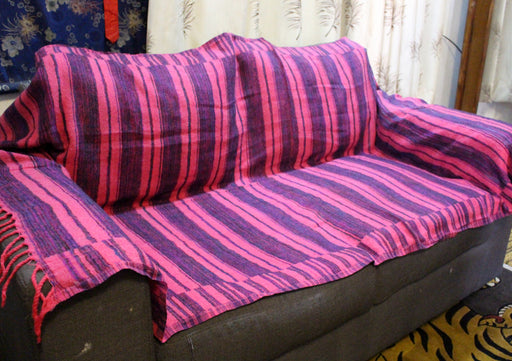 Pink with Purple and Blue Lining Himalayan Yak Wool Blanket Shawl - nepacrafts