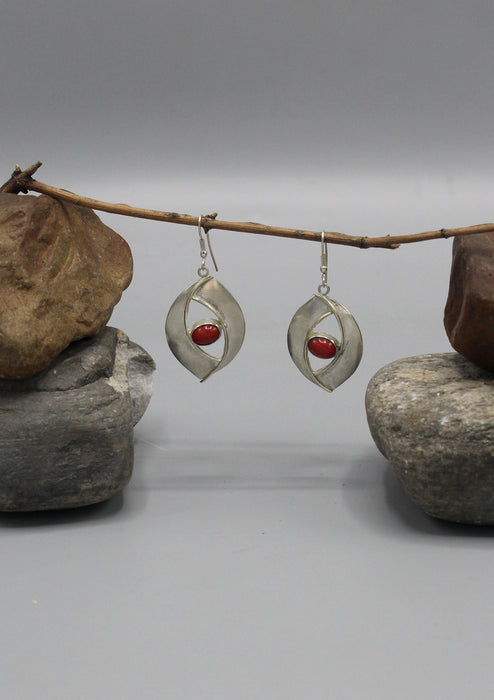 Evil Eyes Protection Coral Inlaid Silver Plated Earrings