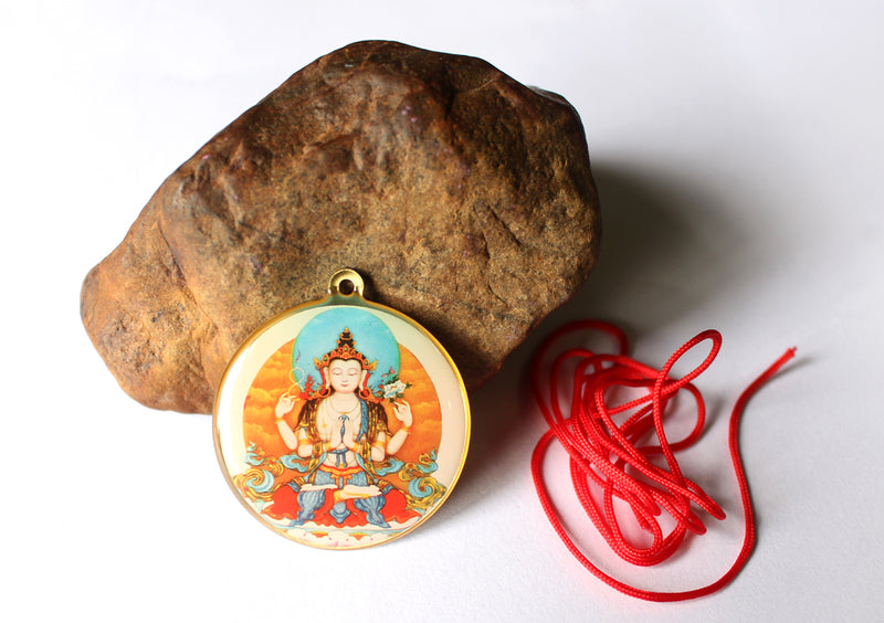 Chenrezig and Mantra Printed Buddhist Pendant - nepacrafts