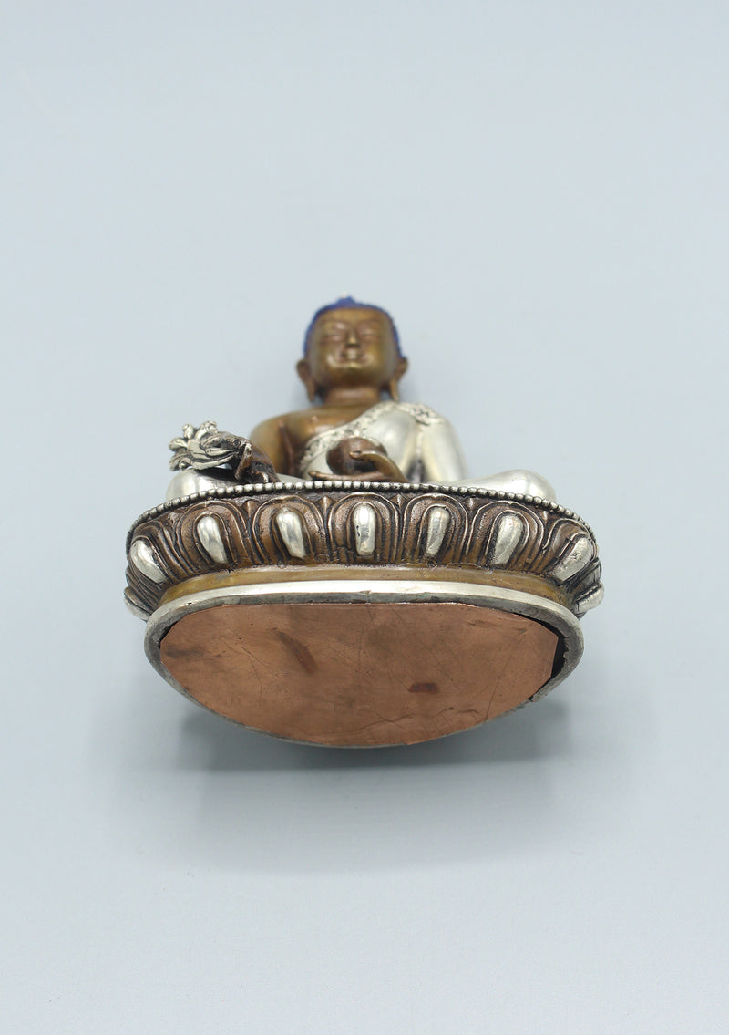 Copper Medicine Buddha Statue with Silver Robe 5.5"