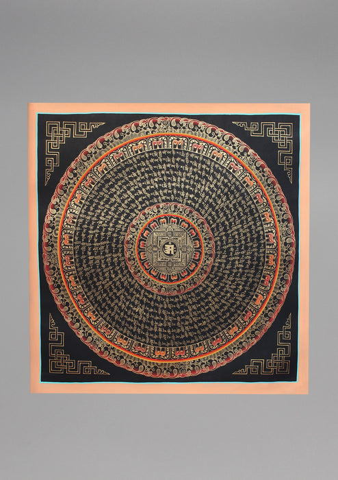 8 Line Mantras Mandala Om Painted Thangka