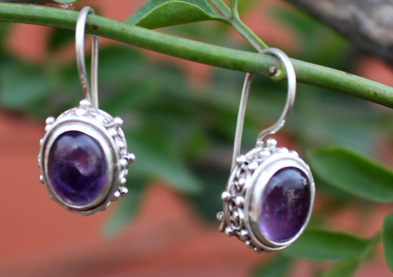 Amethyst Inlaid Silver Sterling Earrings - nepacrafts