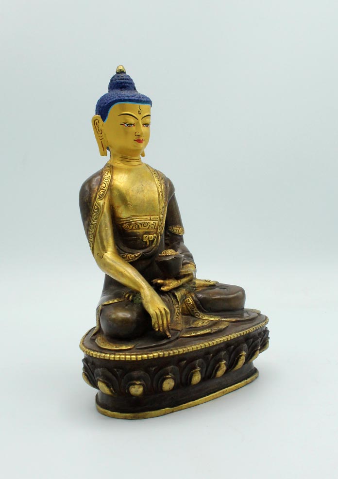 Gold Plated Oxidized Copper Shakyamuni Buddha Statue 8 Inch