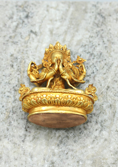 Gold Plated Tibetan Chenrezig Statue 3.5"