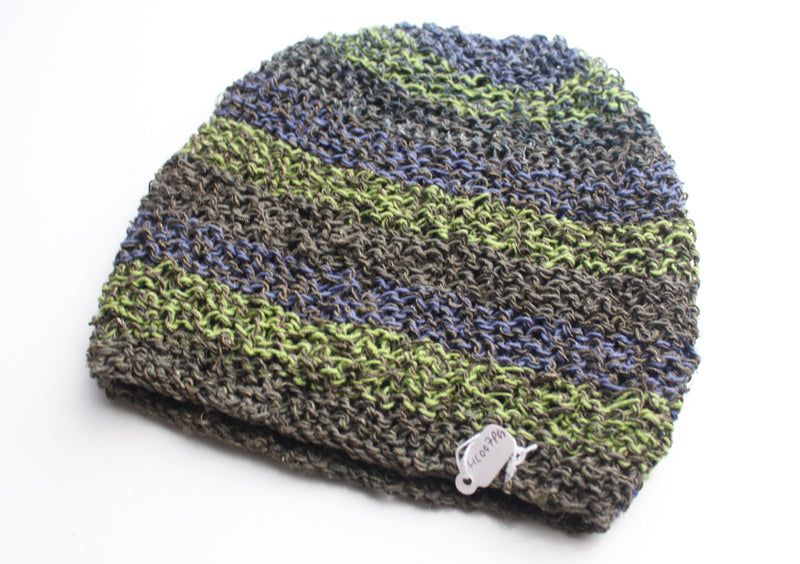 Hand Knitted and Trendy Multicolor lining Hemp Beanie, Hemp Hat - nepacrafts