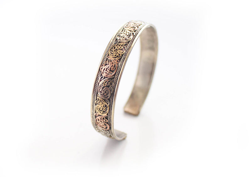 Brass and Copper Filigree Carving Handmade Unisex Bracelet - nepacrafts