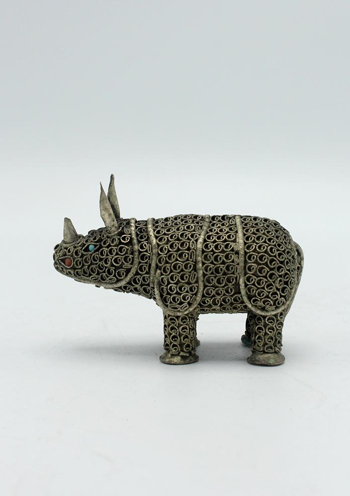 White Metal Rhinoceros Statue 2 Inch