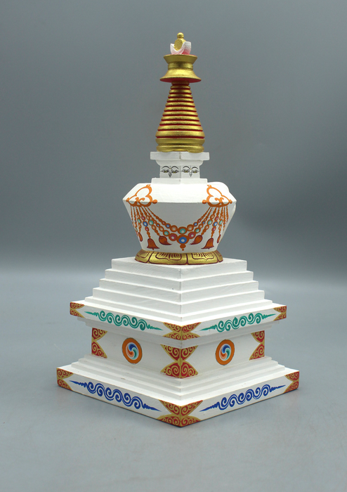 Hand Carved and Painted Wooden Stupa Chorten