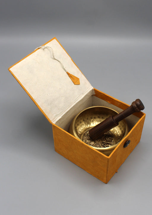 Om Mani Padme Hum Embossed Tibetan Singing Bowl Gift Set - nepacrafts