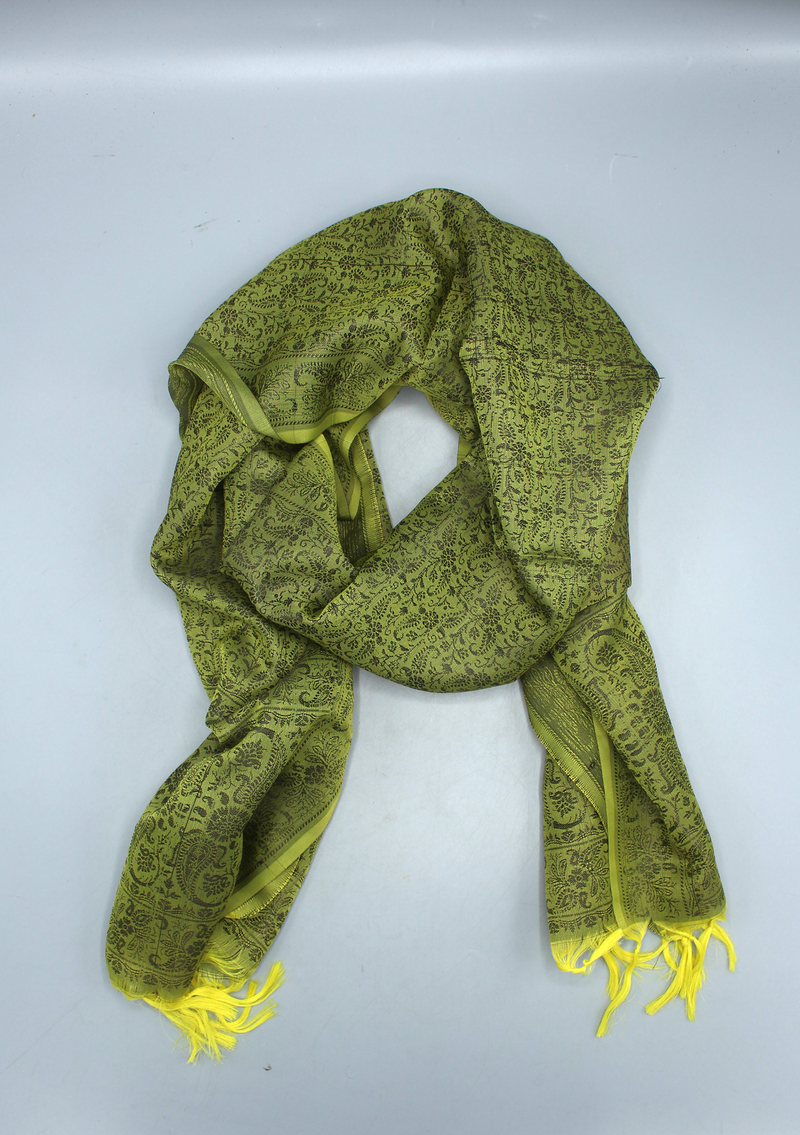 Silk Mixed Polyester Leaf Design Shawl with Furka