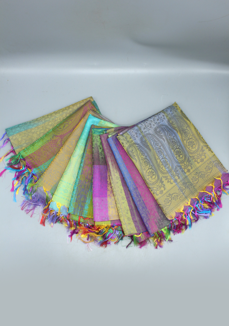 Silk Mixed Polyester Vine Designed Multi Color Shawls