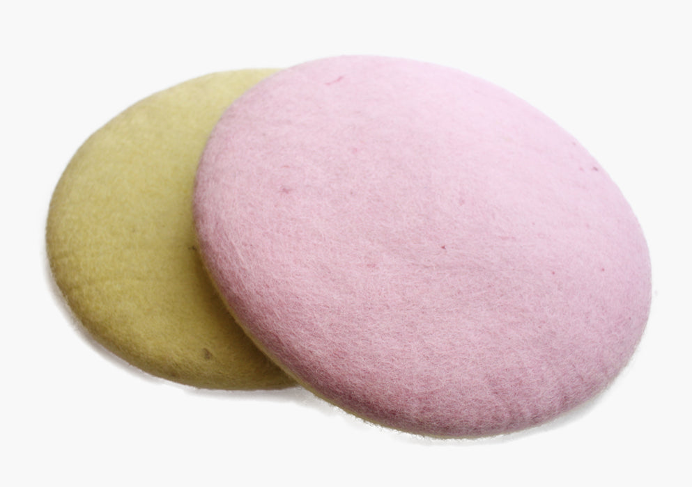 Round Handmade Natural Dyed Felt Wool Cushion in Pink & Light Green Color - nepacrafts