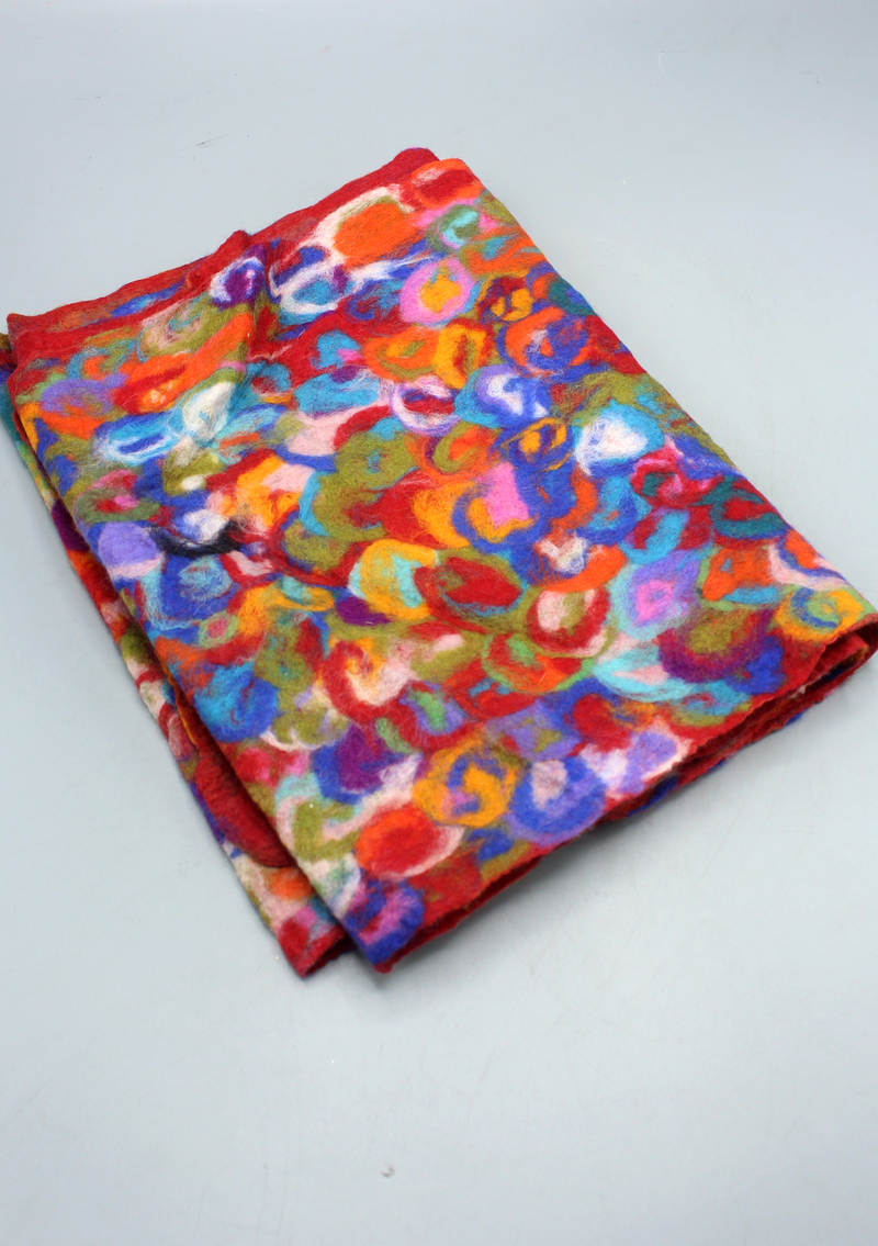 3 D RED Color Felt Woolen Scarf