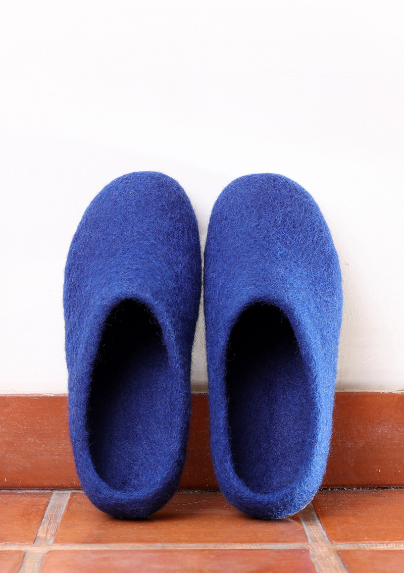 Handmade Steel Blue Classic Felt Slippers