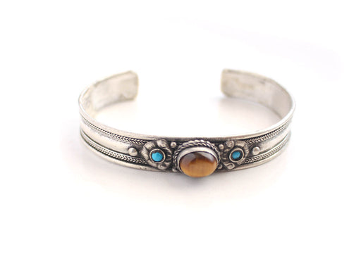 Silver Plated White Metal Inlaid Tibetan Bracelet - nepacrafts