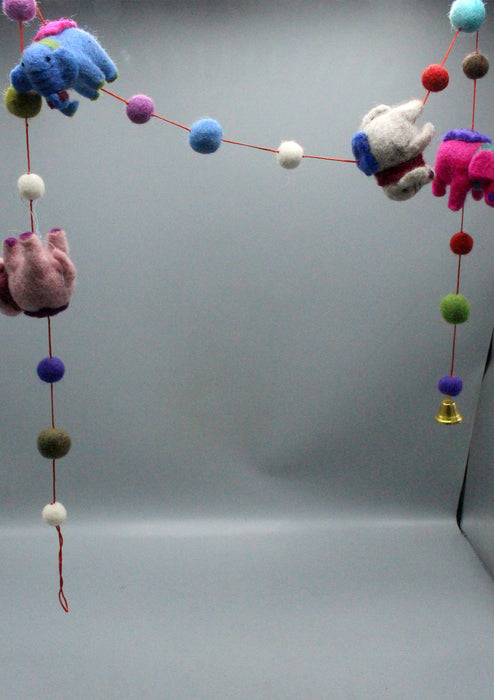 Multi Colored Felt Balls and Elephant Wall Hanging Decor with Bell