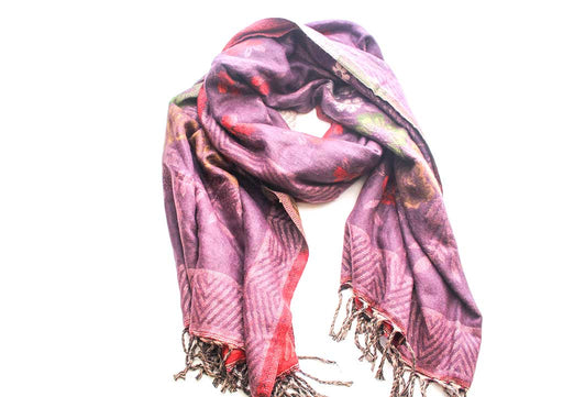 Rose and Daisy Flower Printed Handloomed Yak Wool Shawl - nepacrafts