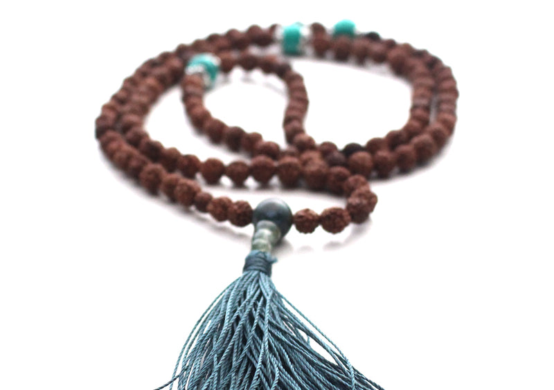 Rudraksha Mala for Meditation and Yoga With Turquoise Spacer - nepacrafts