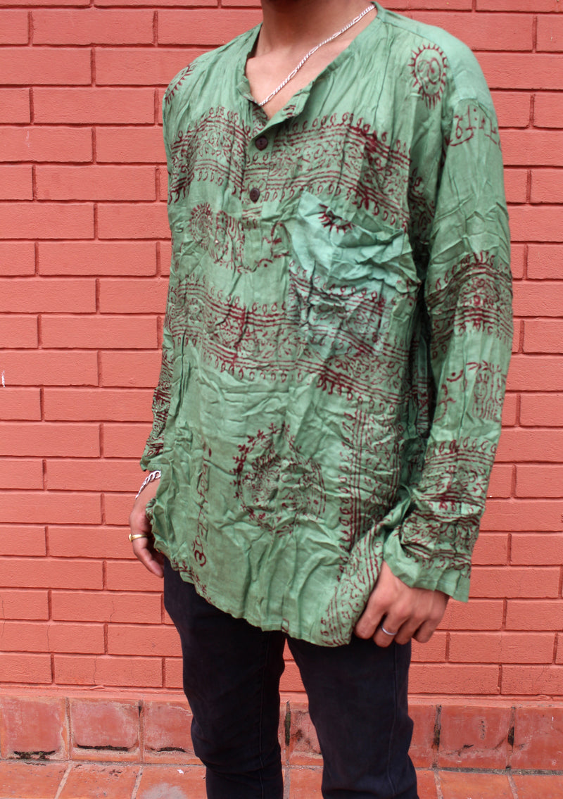 Forest Green Print Cotton OM Shirts/ Yoga Shirt