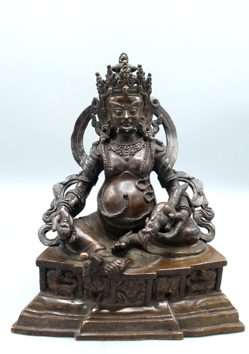 Copper Oxydized Kubera  Jambahala Statue 9 inch