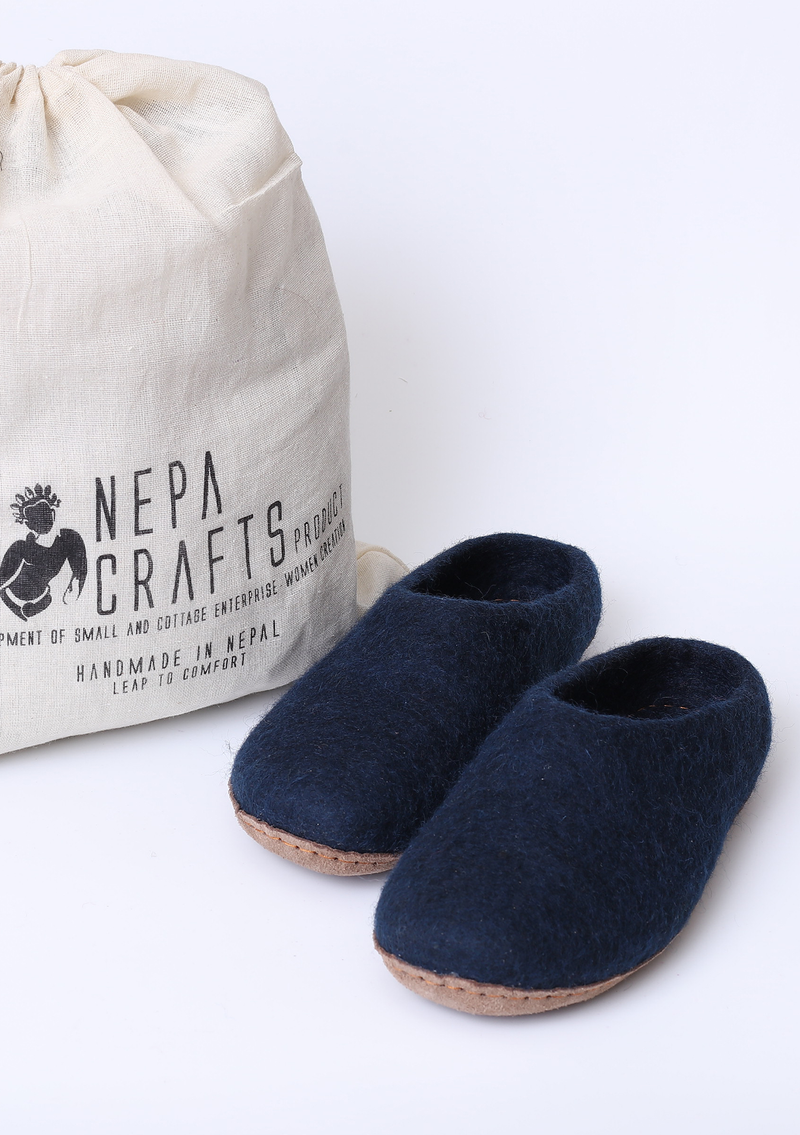 Handmade Dark Blue Premium Classic Felt Slippers