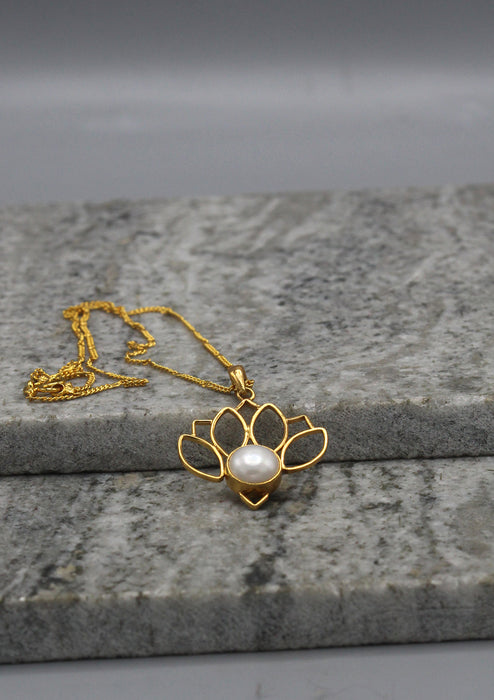 Pearl inlaid Gold Plated Lotus Pendant