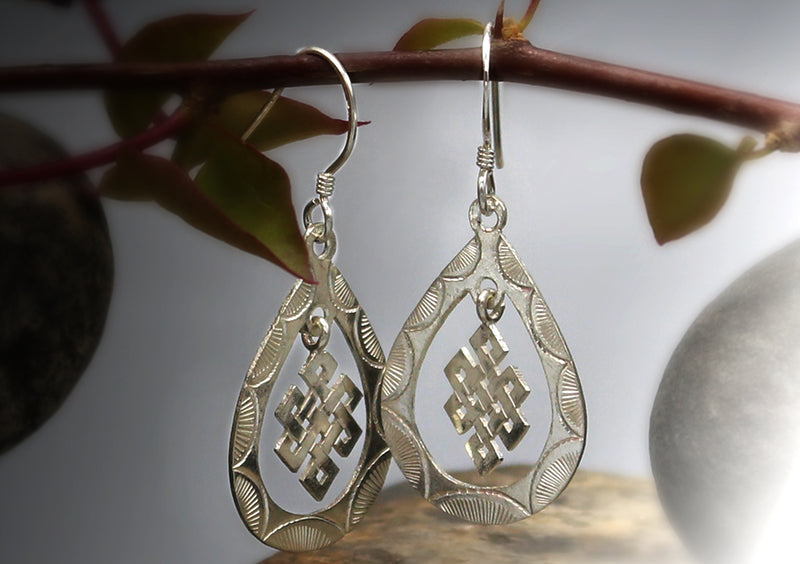Endless Knot Drop Sterling Silver Earrings - nepacrafts