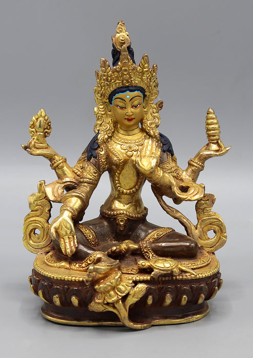 Partly Gold Plated Goddess Laxmi Statue