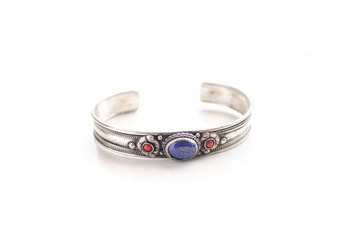 Silver Plated White Metal Inlaid Tibetan Bracelet - nepacrafts
