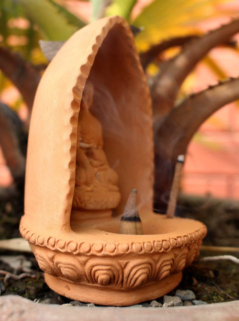 Terracotta Shakya Muni Buddha Incense Burner - nepacrafts