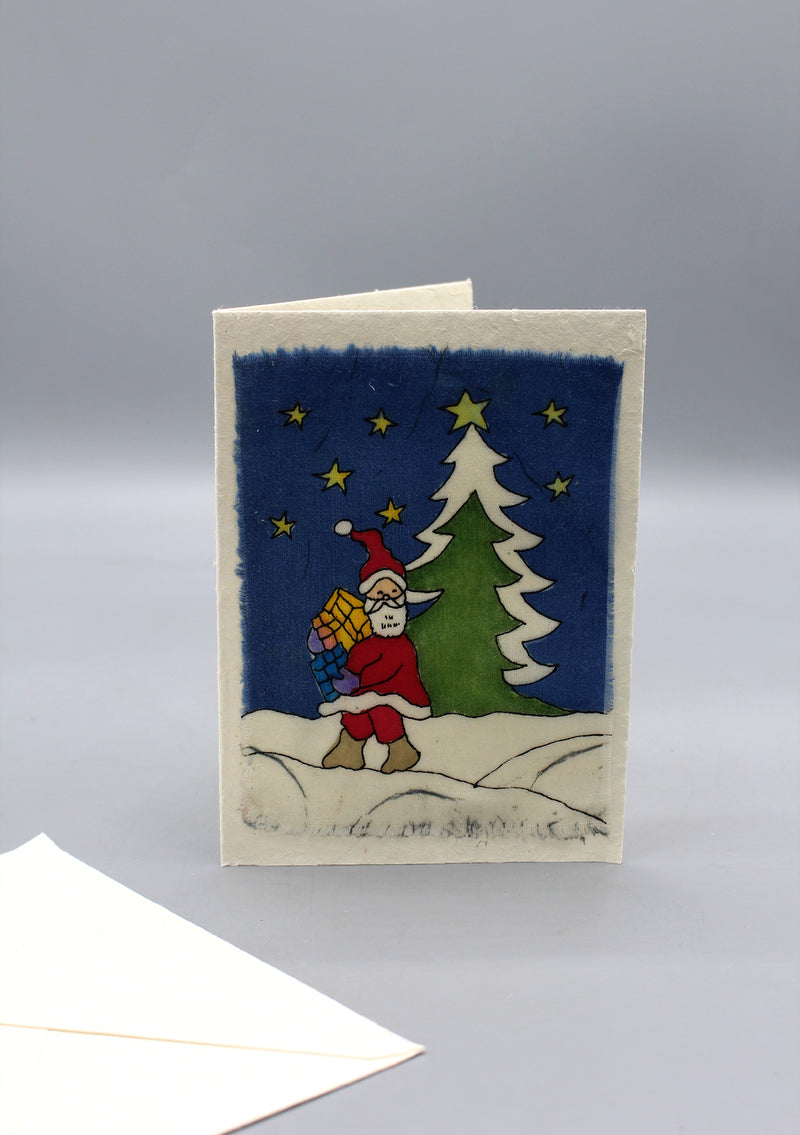 Fair Trade Batik Santa Claus Getting Ready for Christmas Gift Greetings Card