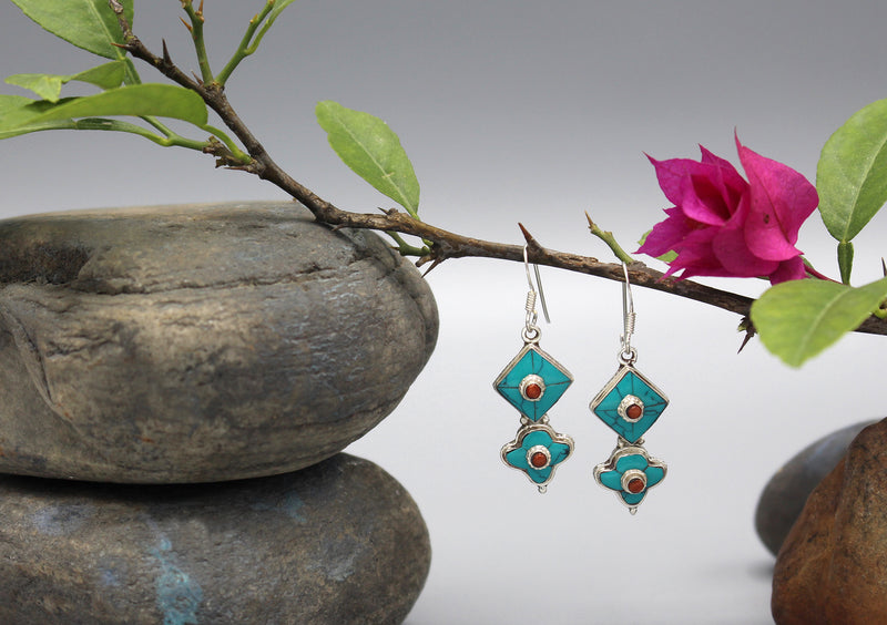 Floral Dangle Sterling Silver Earrings - nepacrafts