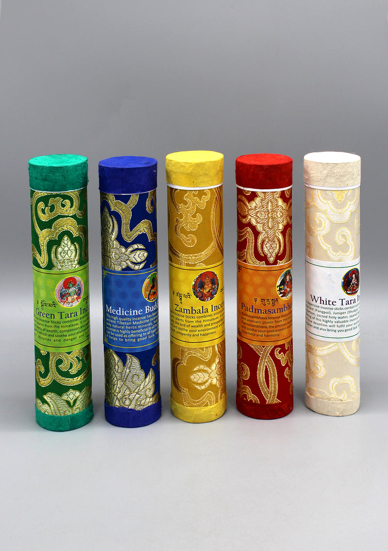 Set of 5 Brocade Tube Tibetan Deities Incense
