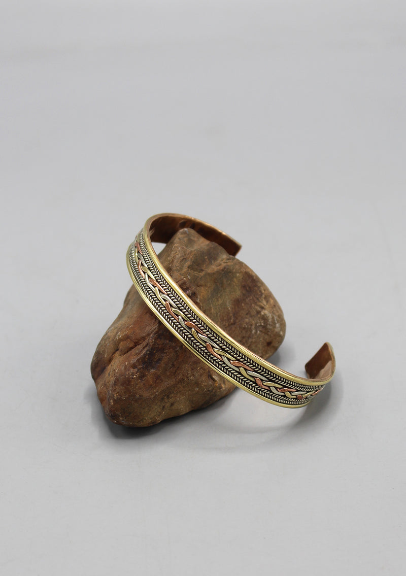 Three Metal Open Cuff Meditation Bracelet